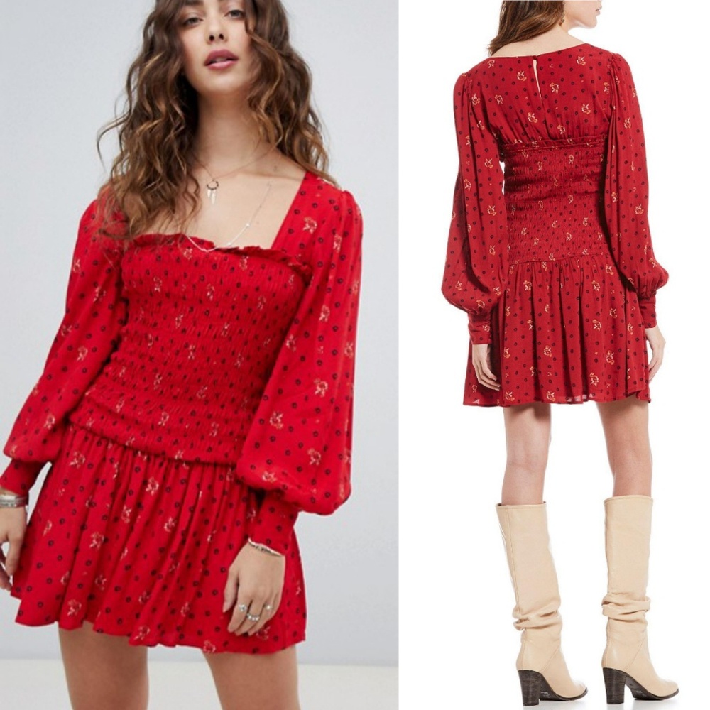 Free People red floral mini dress, S Small BNWT!